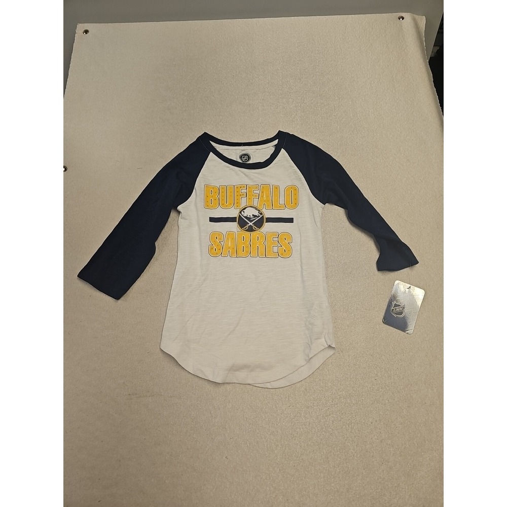 Buffalo Sabres 3/4 Sleeve T-Shirt Tee Youth Large 10/12 White NHL Girls NWT